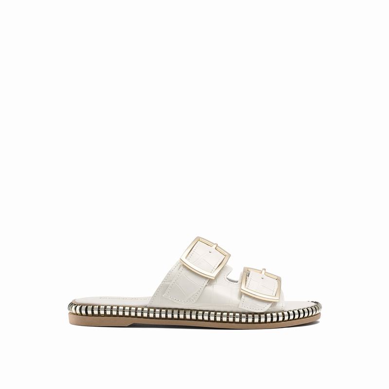 Russell & Bromley Gold Mine Double Buckle Sandals Womens White [PUC5769SH]